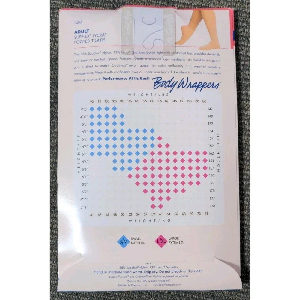 Body Wrappers Total STRETCH Tights‎ LGE/XLG A30 Adult Theatrical Pink